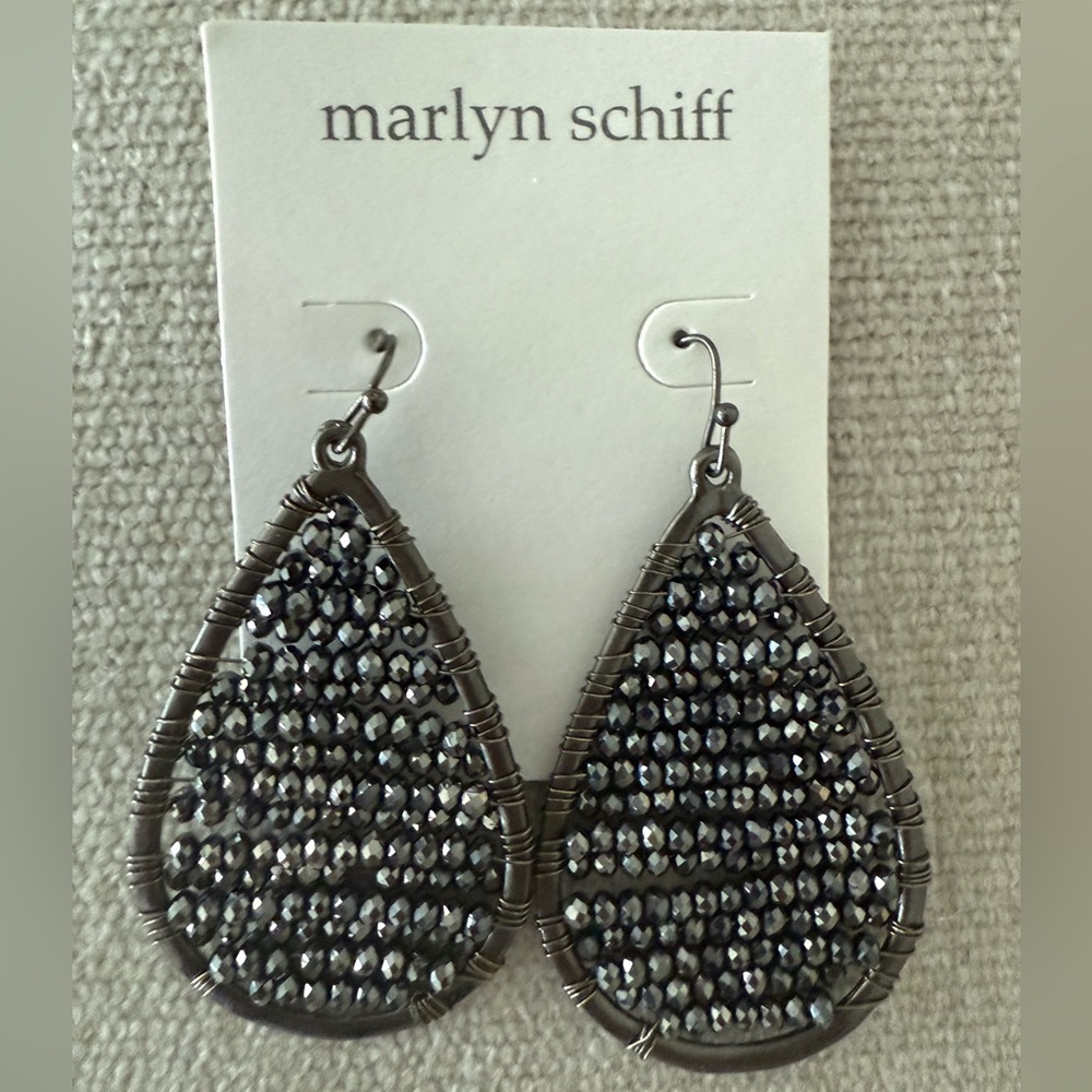Marlyn Schiff Silver Teardrop Crystal Earrings
